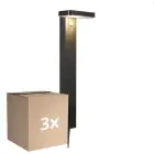 Multipack 3x Nordlux Solar Garden Light Rica Square Stainless Steel Black 4.5W 380lm - 830 Warm White |Motion And Light Sensor